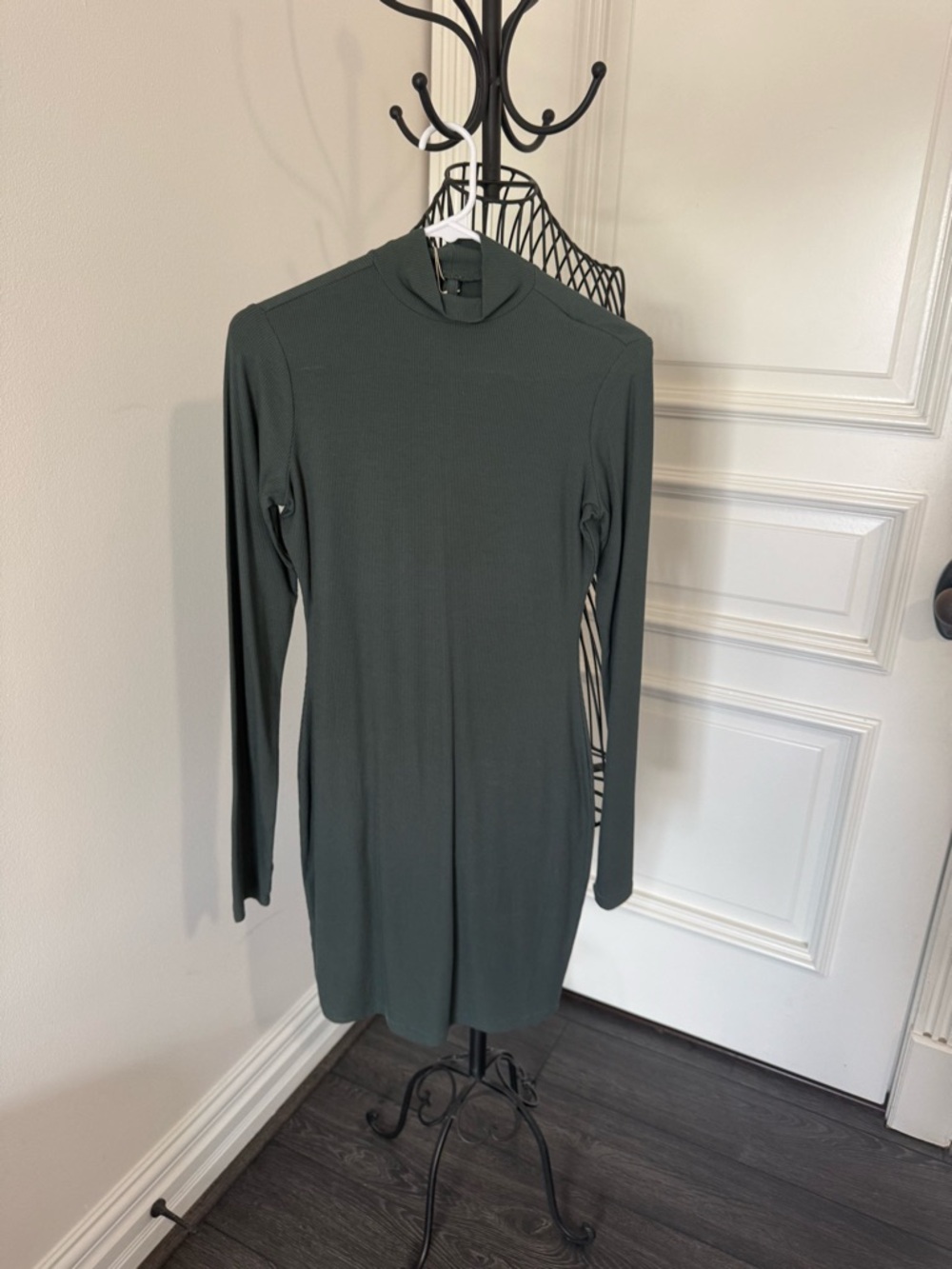 Skims soft lounge Long Sleeve Mock Neck ribbed bodycon Dress in forest green